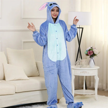 Anime Kigurumis Onesies With Slippers Overalls Adult Women Men Blue Animal Pajama Button Zipper Jumpsuit Funny Outfit XXL Suit