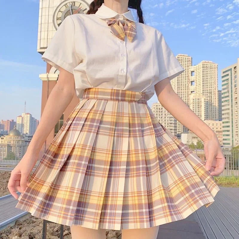 School Girl Uniform Pleated Skirts Japanese School Uniform High Waist A-Line Plaid Skirt Sexy JK Uniforms for Woman Full set