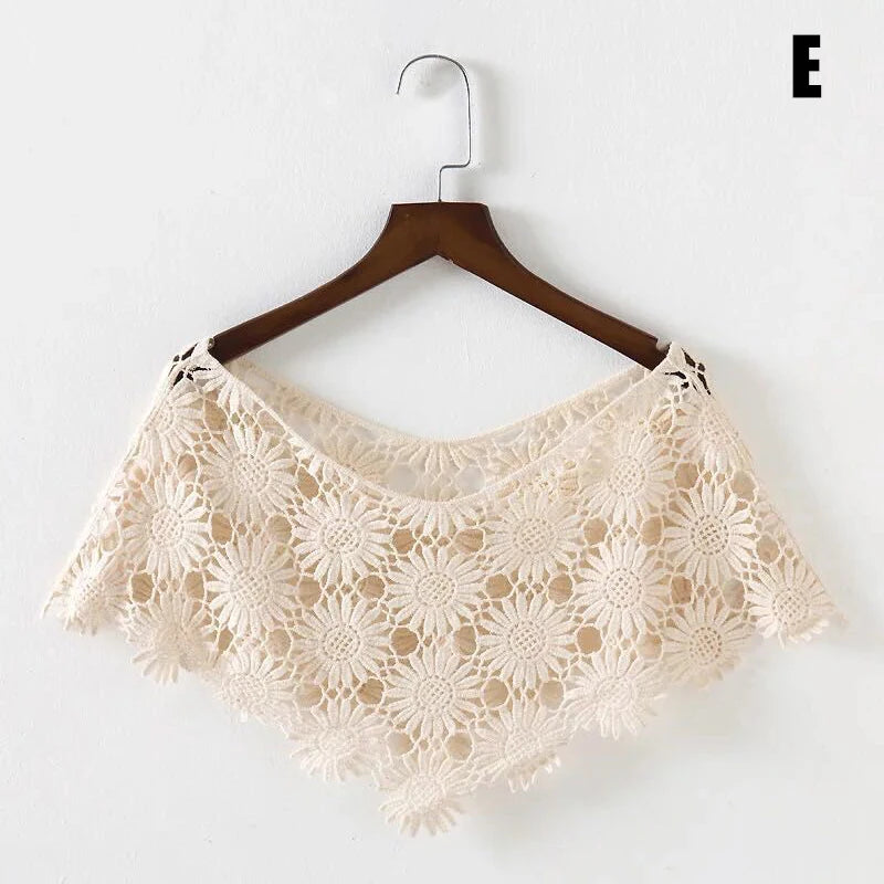 Women Vintage Crochet Knit Cape Elegant Cute Lace Short Hollow Out Shawls Shrug Poncho Wedding Bridal Evening Dress Lace Scarf