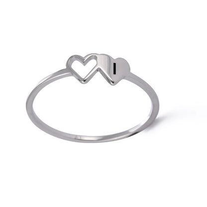 COOLTIME Initial Letter Ring for Women Stainless Steel A-Z Alphabet Double Heart Rings Simple Wedding Cheap Gift For Lover