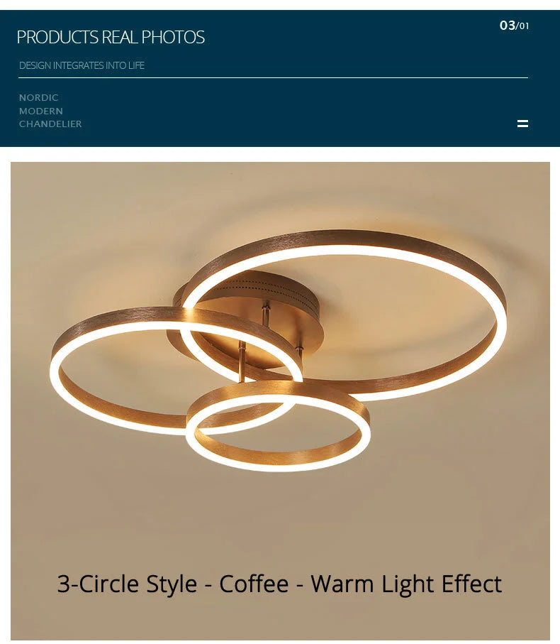 Nordic Creative Round Circle Chandeliers For Bedroom Living Room Restaurant Lighting Golden Coffee Lustre Ring Ceiling Lights