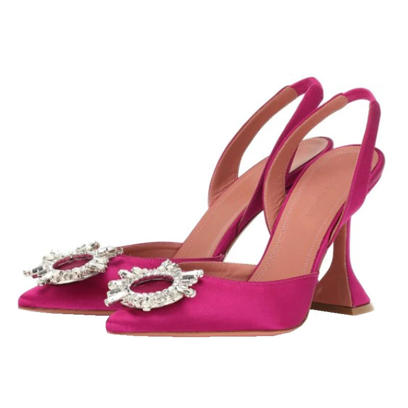 2025 Brand women Pumps luxury Crystal Slingback High heels Summer bride Shoes Comfortable triangle Heeled Party Wedding Shoes