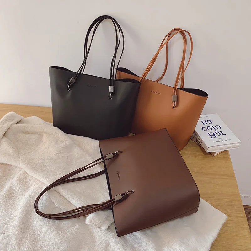 Solid Color Women's PU Leather Handbag and Purse Luxury Large Capacity Fashion Shoulder Bags Female Designer Shopping Tote Bags