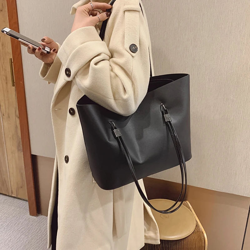 Solid Color Women's PU Leather Handbag and Purse Luxury Large Capacity Fashion Shoulder Bags Female Designer Shopping Tote Bags