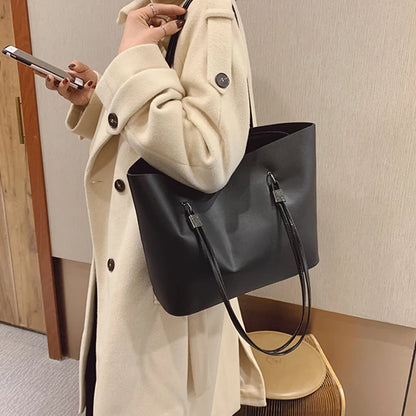 Solid Color Women's PU Leather Handbag and Purse Luxury Large Capacity Fashion Shoulder Bags Female Designer Shopping Tote Bags