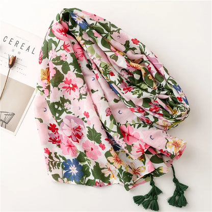 2026 Luxury Brand Ink Painting Floral Tassel Viscose Shawl Scarf Lady High Quality Pashmina Hijab and Wraps Foulard Muslim Sjaal