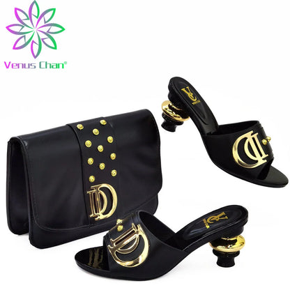 2023 Italian Design Summer Rhinestone Party High Heel Sandals for Nigerian Women Fashion High Quality Wedding Shoes and Bags