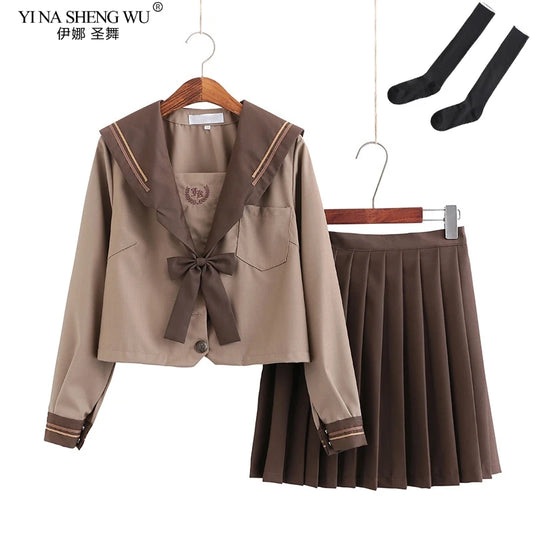Japanese Brown JK Uniforms College Middle School Students Sailor Uniforms School JK Uniforms Anime Cospaly Students Clothing New