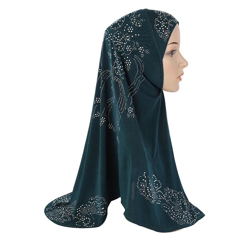 H006 Adults or big gilrs good size muslim hijab scarf with rhinestones islamic headscarf hat armia pull on headwrap ramadan gift