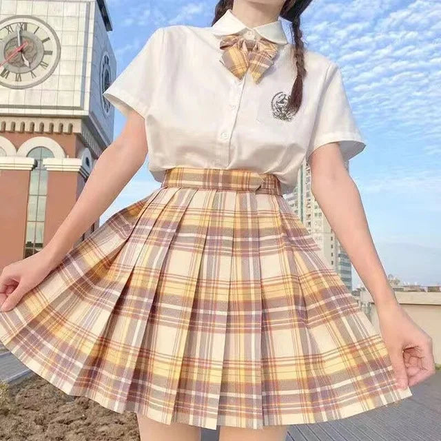 School Girl Uniform Pleated Skirts Japanese School Uniform High Waist A-Line Plaid Skirt Sexy JK Uniforms for Woman Full set