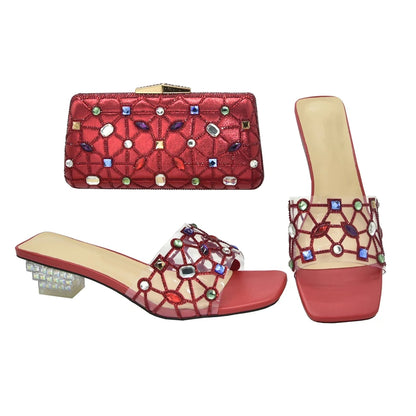 New Arrival Open Toe Shoes Clear Heels for Women Transparent Rhinstone Wedding Shoes Bride Women Shoe and Bag Set with Diamonds