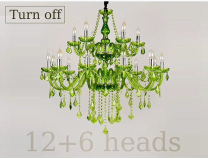 Luxury Green Crystal Chandelier Wedding Parlor Bedroom Villa Hanging Lamp Hotel Restaurant Cafe Bar E14 Candle Pendant Lights