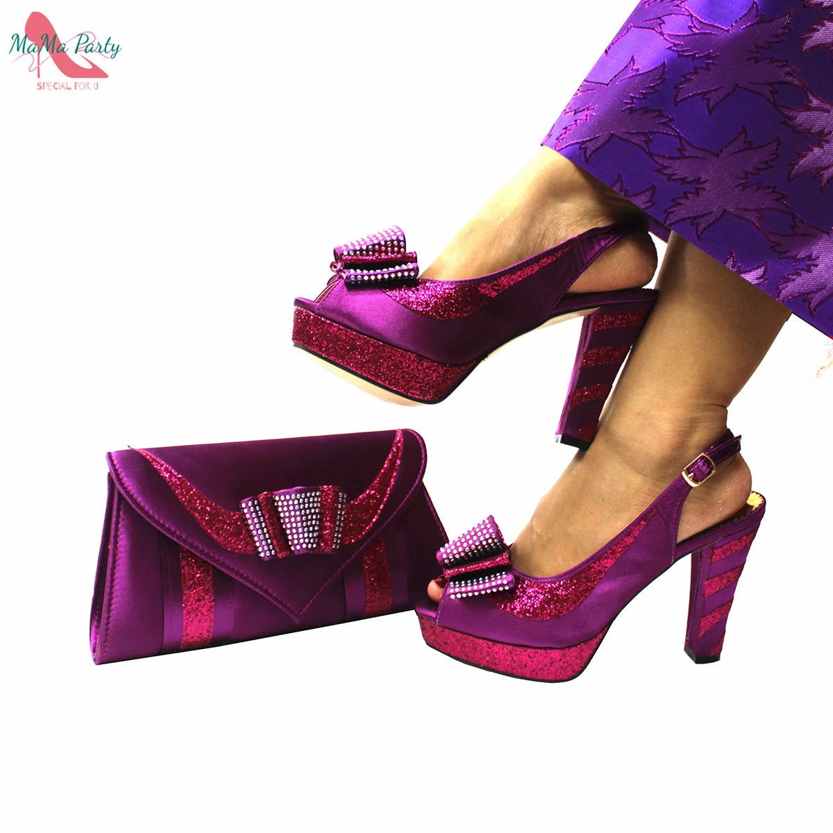 2024 High Quality Fashion Nigerian Women Shoes Matching Bag Set in Royal Blue Color Specials Design with Appliques for Party