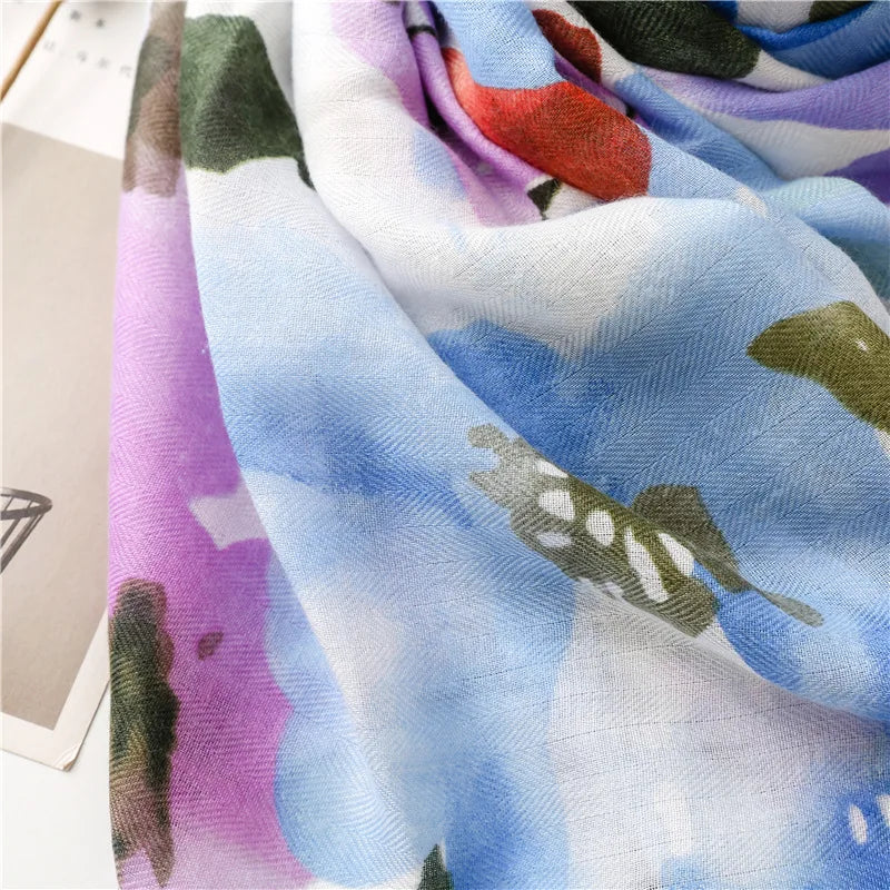 2026 Luxury Brand Ink Painting Floral Tassel Viscose Shawl Scarf Lady High Quality Pashmina Hijab and Wraps Foulard Muslim Sjaal