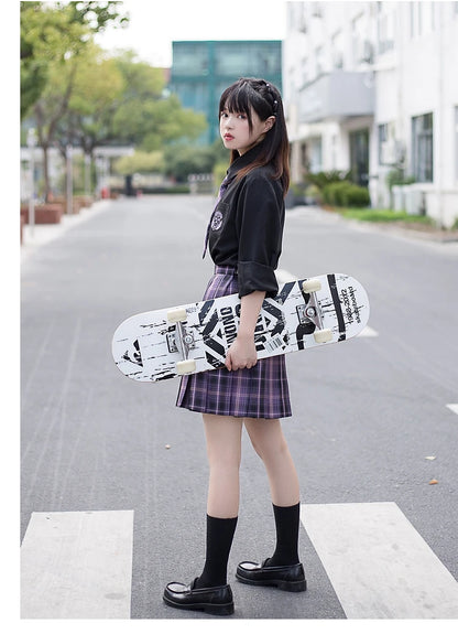 Japanese Harajuku Three piece set Plaid Mini Women Skirt School Uniforms Skirt A-line Sweet High Waist Women kawaii Suits & Sets