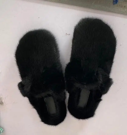 Female Luxury Real Mink Fur Slippers, Women's Clogs, Slip-on Casual Winter Shoes, Mules Shoes Women Luxury Designer Mink Slipper