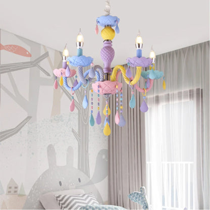 Rainbow Crystal Chandelier European Candle Lustres Bedroom Children's Room American LED E14 8 Lights Princess Makaron Kid Lamps