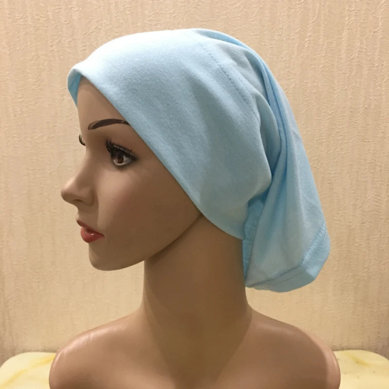 H065 plain tube hats Muslim Turban Pure Color Stretch Inner Hijabs For Caps Ready To Wear Women Head Scarf Under Hijab Bonnet