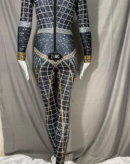 fashion Rhinestones Jumpsuit Crystal Pearl sexy Women Jumpsuits spandex party Nightclub birthday Pole Dance Singer Stage Costume