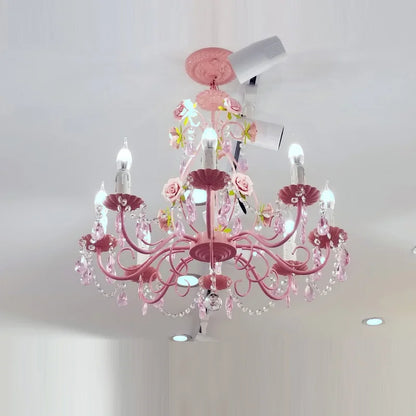 Pink Rose Wedding Chandelier Lighting Restaurant Chandeliers Crystal Lamp Ceiling Bedroom Chandelier Modern Lustre Crystal Light