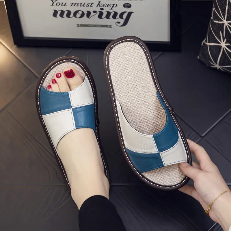 NewLight Luxury Genuine Leather Sheepskin Women's Slippers PVC Rubber Sole Non-Slip Summer Shoes Comfortable Soft Couple Sandals