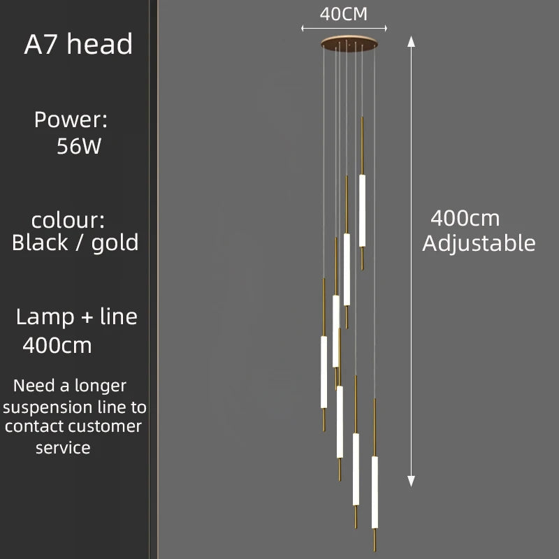 Led Pendant Light Golden Black Long Line Hanging Long Branch Chandelier Compound Attic Living Room Staircase Lighting Chandelier