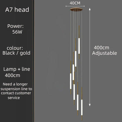 Led Pendant Light Golden Black Long Line Hanging Long Branch Chandelier Compound Attic Living Room Staircase Lighting Chandelier