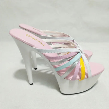 6 inches in summer Round head stilettos, fashionable feet in sexy shoes, 15 cm heel high women's sandals