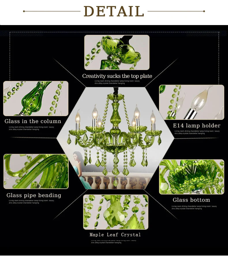 Luxury Green Crystal Chandelier Wedding Parlor Bedroom Villa Hanging Lamp Hotel Restaurant Cafe Bar E14 Candle Pendant Lights