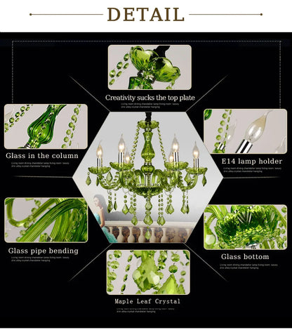 Luxury Green Crystal Chandelier Wedding Parlor Bedroom Villa Hanging Lamp Hotel Restaurant Cafe Bar E14 Candle Pendant Lights