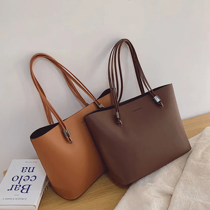 Solid Color Women's PU Leather Handbag and Purse Luxury Large Capacity Fashion Shoulder Bags Female Designer Shopping Tote Bags