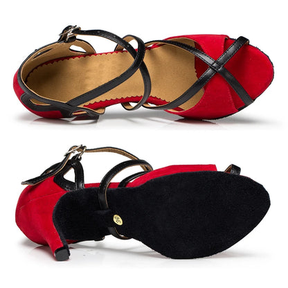 Latin Shoes Salsa Tango Ballroom Party Sports Women's Shoes Red Black Girls High Heel Summer Sandals Outdoor Women's Dance Shoes