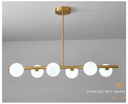 OUDELADILong dining table pendant lights Brass Lighting fixtures living room Restaurant  Kitchen Island Glass ball Chandelier