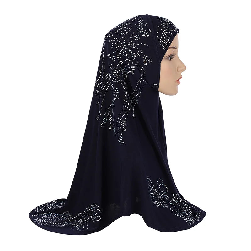 H006 Adults or big gilrs good size muslim hijab scarf with rhinestones islamic headscarf hat armia pull on headwrap ramadan gift