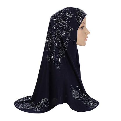 H006 Adults or big gilrs good size muslim hijab scarf with rhinestones islamic headscarf hat armia pull on headwrap ramadan gift