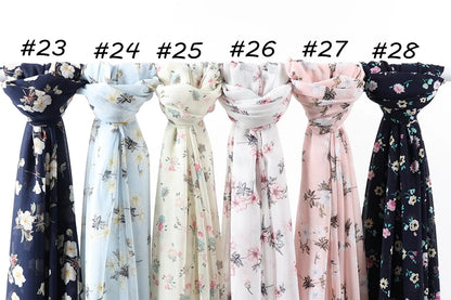 70*180cm Women Printed Soft Floral Muslim Chiffon Hijab Head Scarf Wraps New Designs