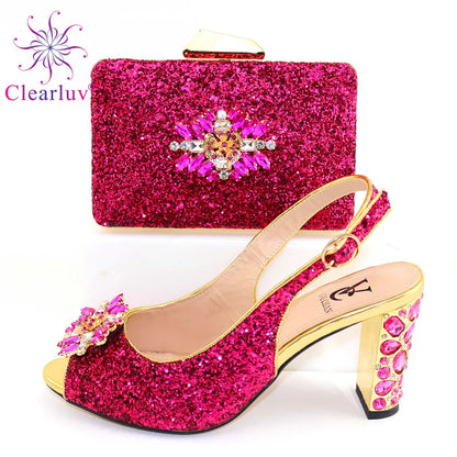 Fashion Ladies Shoes with Matching Bags Set 2022 Spring Autumn Women Pumps Sexy Buckles High Heels Slippers Nigerian Party