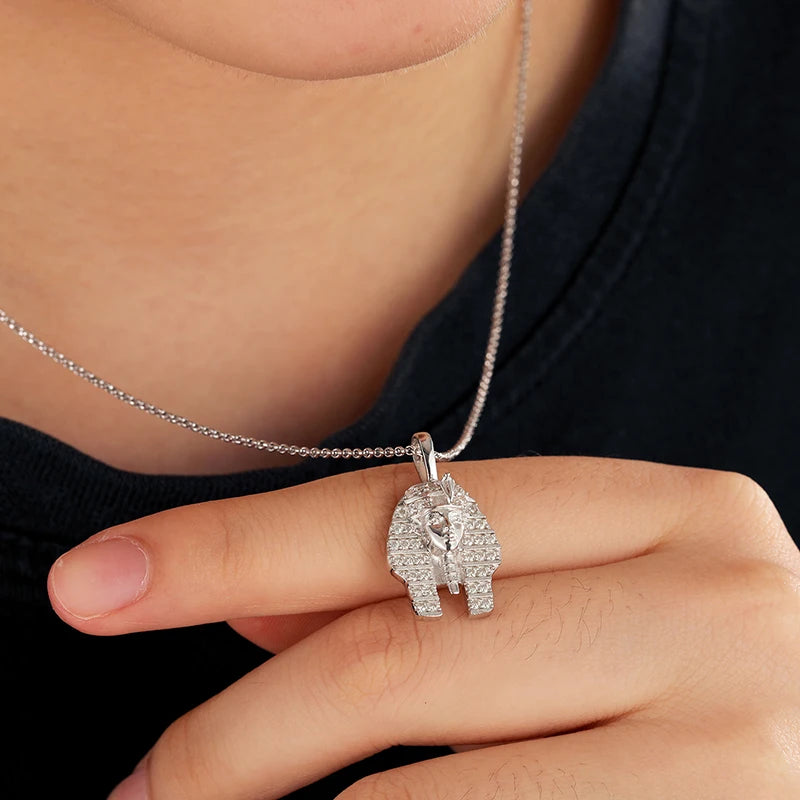 Hip Hop Ancient Egyptian Moissanite Pendant Necklace Chain Punk King Tutan Pharaoh Men's Hip Hop Bling Necklaces Rock Party Gift