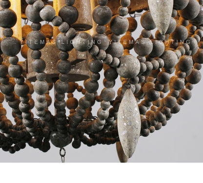 French Country white wood Bead Chandelier dining room bedroom princess Decorative chandelier 3/5 lights hanging light fixture