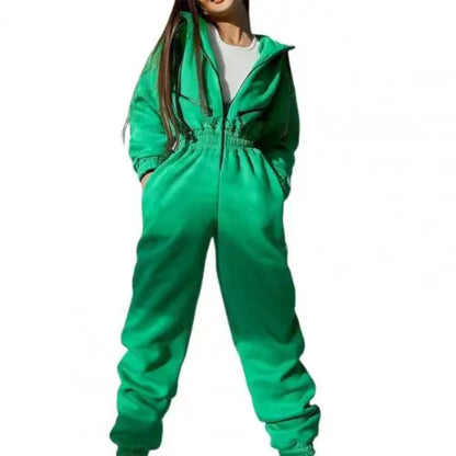 Warm Winter Women Hooded Playsuit Solid Color Thick Tight Waist Rompers Casual Women Hoodie Jumpsuit Overalls combinaison femme