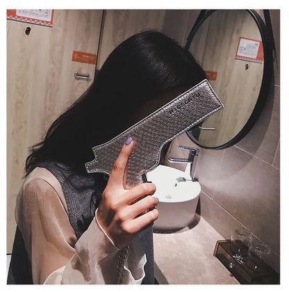 YoReAi New 3D Gun Shaped Chains Women Shoulder Bags Luxury Leather Crossbody Bag Lady High Quality Small Purses Clutch for Girls