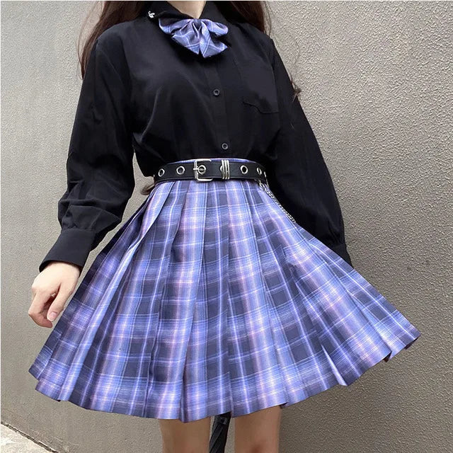 School Girl Uniform Pleated Skirts Japanese School Uniform High Waist A-Line Plaid Skirt Sexy JK Uniforms for Woman Full set