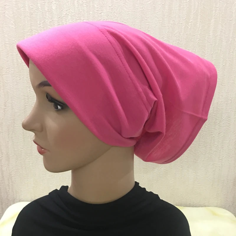 H066 Plain tube hat with cardboard underscarf Muslim Turban Pure Color Stretch Inner Hijabs Women Head Scarf Under Hijab Bonnet