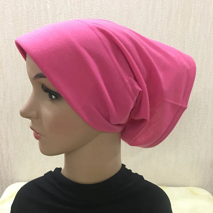 H066 Plain tube hat with cardboard underscarf Muslim Turban Pure Color Stretch Inner Hijabs Women Head Scarf Under Hijab Bonnet
