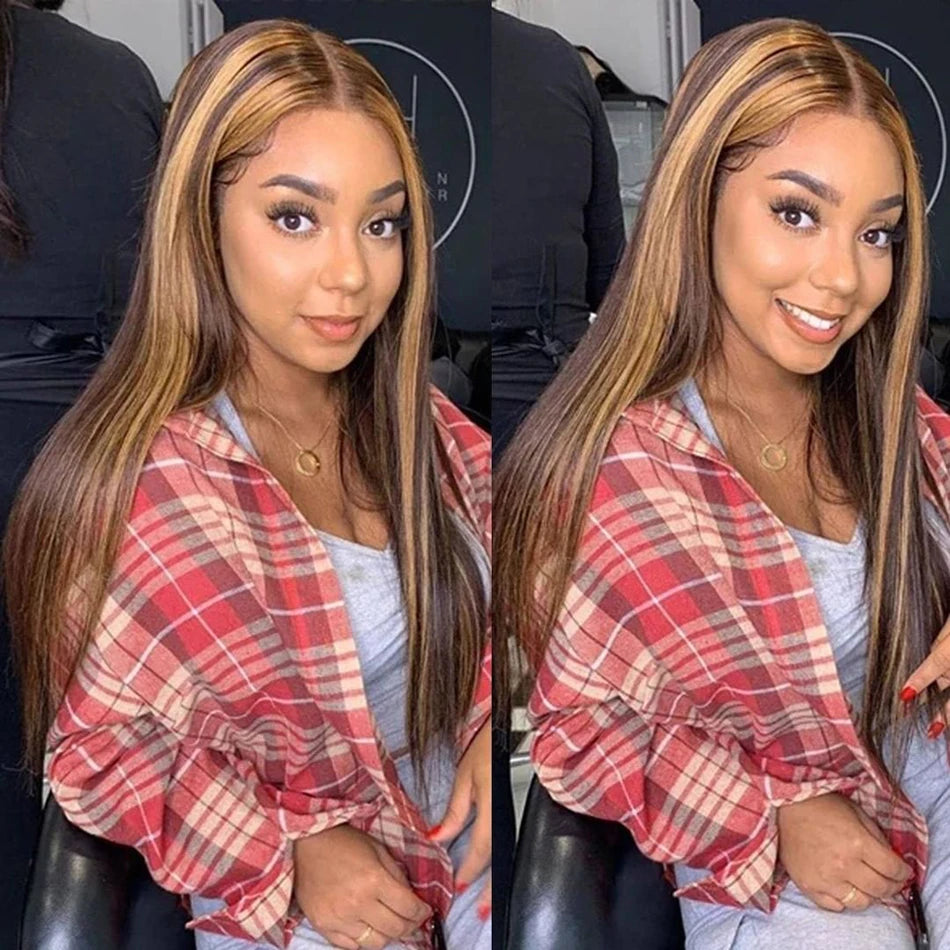 Premium Highlights Blonde Colored 13x6 HD Lace Front Human Hair Wigs Tuneful Malaysian Straight HD Transparent Lace Frontal Wig