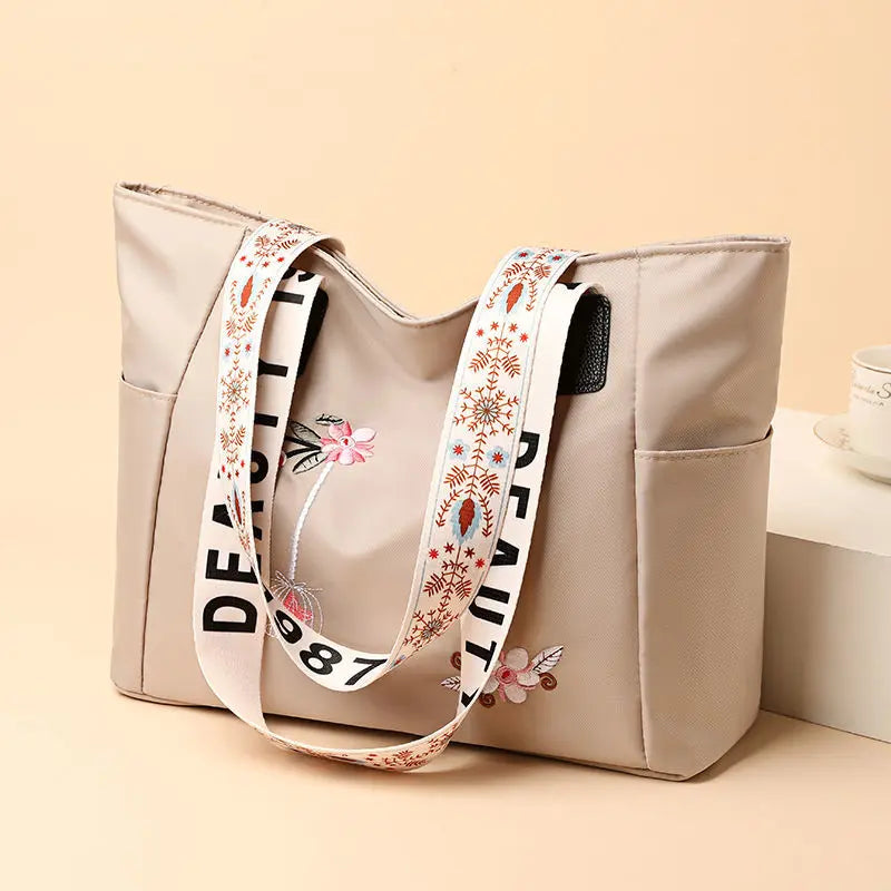 2024 New Arrivals Embroidery Women Handbag Nylon Waterproof Casual Tote Shopping Bag Large Capacity Female Shoulder Bags