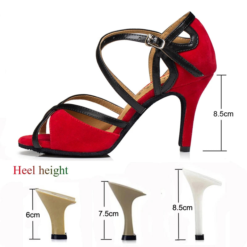 Latin Shoes Salsa Tango Ballroom Party Sports Women's Shoes Red Black Girls High Heel Summer Sandals Outdoor Women's Dance Shoes