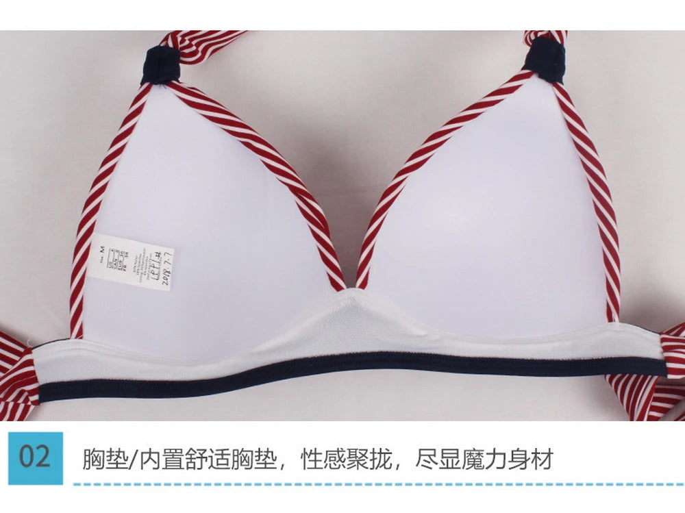 Pleated Bikini Red Top Navy Blue With White Dots Bottom Women Classic High Waist Halter Bikini Sets Plus Size Two-piece Swimwear