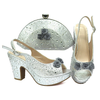 New Arrival Italian Women Shoes and Bag Set Decorated with Rhinestone In Party African Italian Shoes and Bag Set Party Shoes Bag