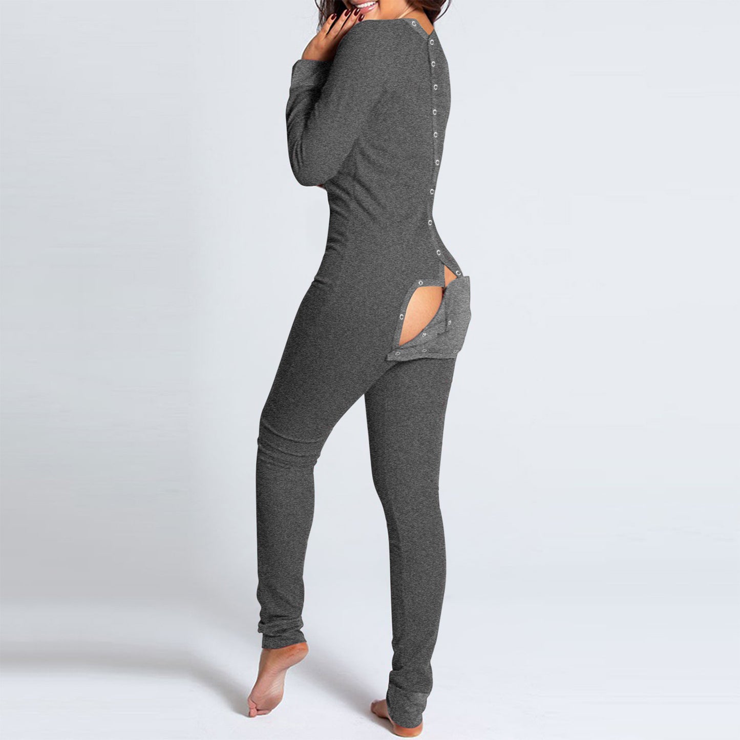 Sexy Pyjama Women's Jumpsuit Suit Button-down Front Back Butt Open Ass Flap Jumpsuit Pajamas Loungewear Buttoned Sleepwear
